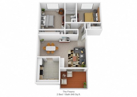 2 bedroom 1 bathroom floor plan B at Harpers Point Apartments, Cincinnati, 45249